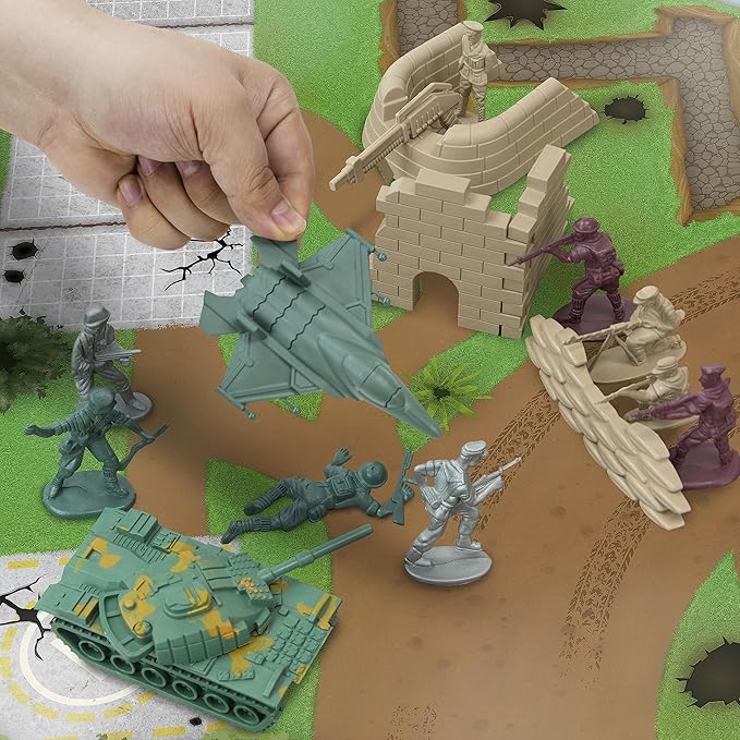 Imagination Generation Army Men Big Battle Playset Deluxe Army Toys and Green Army Men - Set Includes Tan and Green Army Men, Tanks, Jets, Walls, Helis, Battlefield Mat and More (260 pcs)