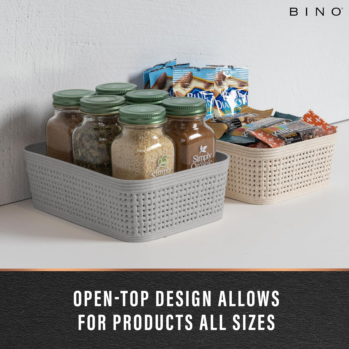 BINO | Woven Plastic Basket | XS (Natural Grey), 5-Pack | THE JUTE COLLECTION | Home Organization, Space - Saving Storage, Stylish Design | Jute Basket | Plastic Storage Basket