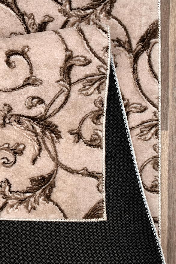 Non-Slip Washable 5x7 Area Rugs for Living Room Bedroom, Ultra Soft Bedside Rug, Indoor Floor Carpet for Kids Girls and Boys, Dorms, Nursery Rooms, Non-Skid Area Rug, Floral Beige Brown, 5' x 7'