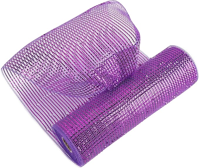 MEEDEE Purple Deco Mesh 10 Inch Deluxe Wide Foil Metallic Mesh Decorative Mesh Wide Purple Mesh Ribbon Halloween Mesh for Wreaths, Christmas Tree, Garland, Gift Wrapping, Bows Making (30 Feet)