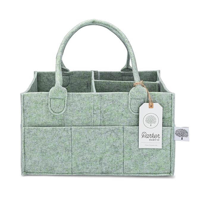 Parker Baby Diaper Caddy - Nursery Storage Bin and Car Organizer for Diapers and Baby Wipes - Sage Green, Regular