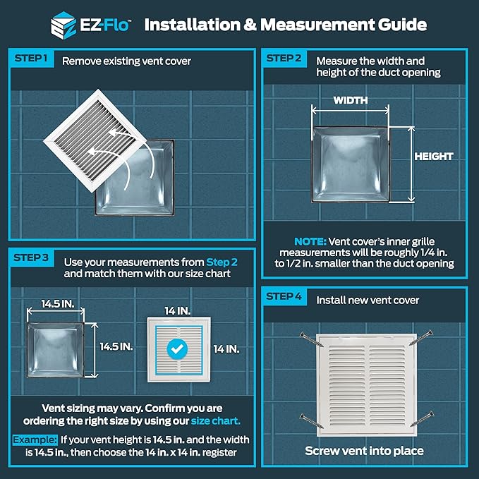 EZ-FLO 14 x 14 Inch (Duct Opening) Return Air Vent Cover for Wall or Ceiling, Solid Steel Return Air Filter Grille, HVAC Vent Cover, White, 61653