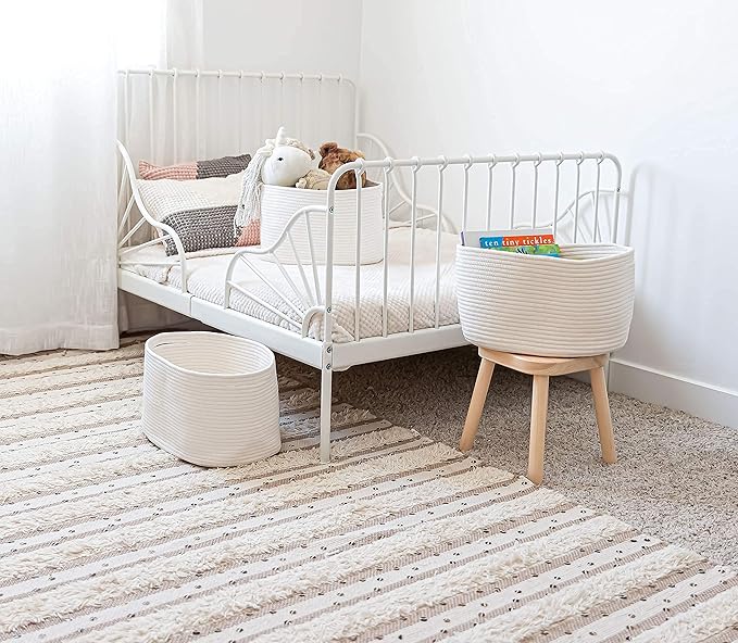 OrganiHaus Set of 3 White Woven Baskets for Organizing | Cotton Rope Basket for Decor | Shoe Basket Organizers & Storage | Decorative Storage Baskets & Bins | Cute Storage Basket for Toys & Cloths