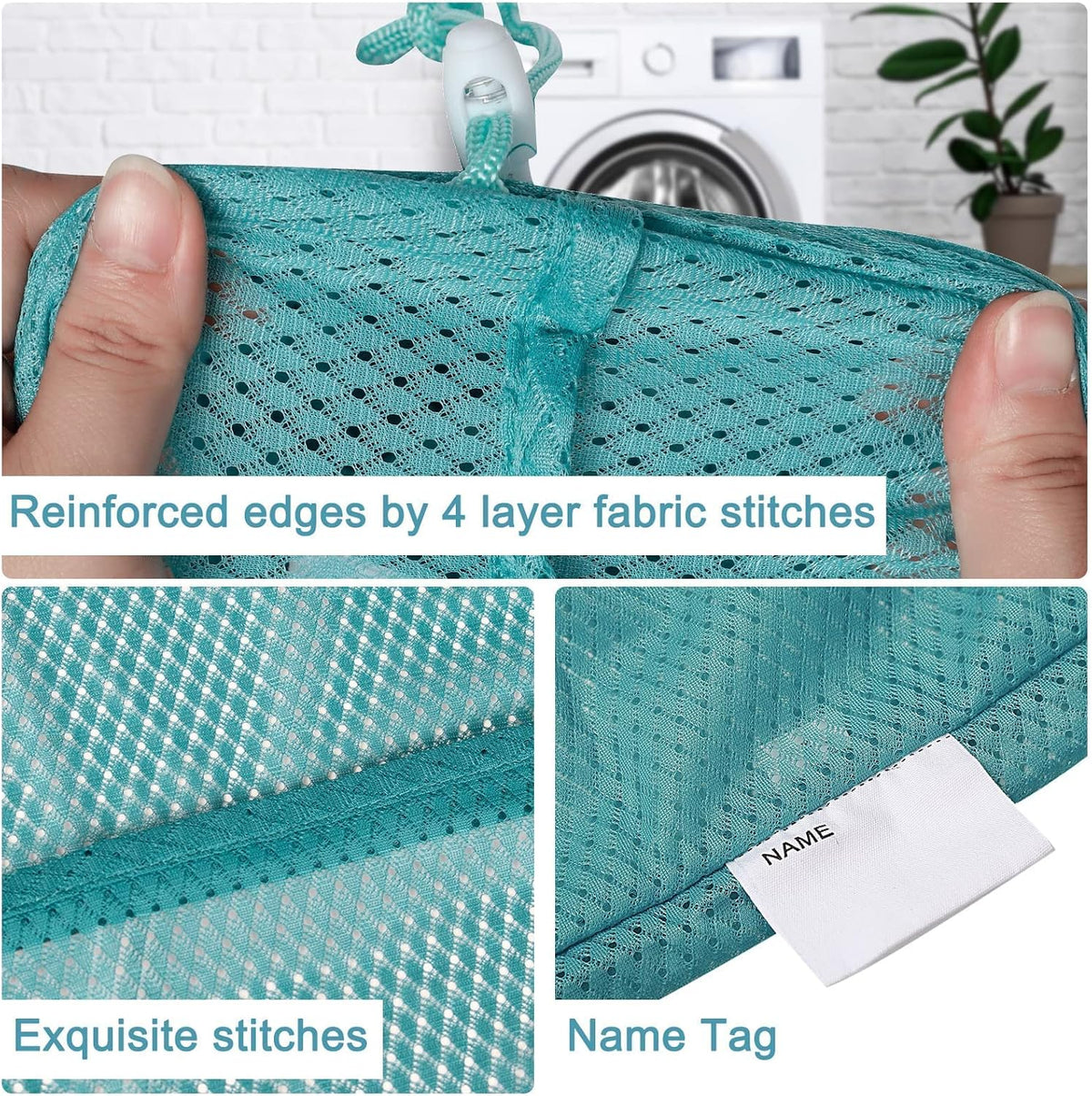 Polecasa Heavy Duty Diamond Large Mesh Laundry Bag with ID Tag and Locking Drawstring Closure - 24 x 36 inches - Laundry Hamper Liner, Washable Laundry Bags for Travel, Sports, Dorms (Aqua)