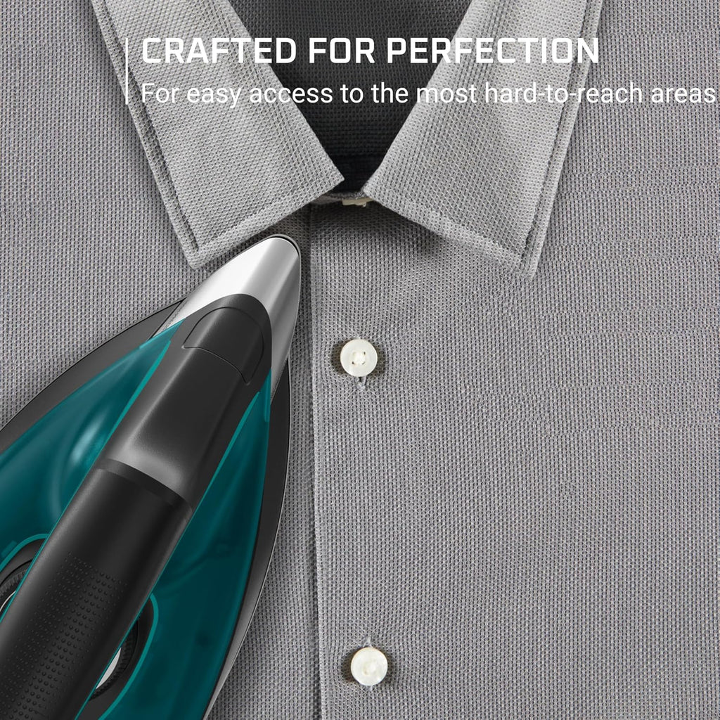 Rowenta Iron for Clothes, High Pressure Steamer Iron with Boiler System, 400 Steam Holes, Vertical Steaming, 37oz Tank, Stainless Steel Soleplate, Auto-Off 1800 watts, Black Green, DG7626