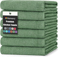 Homaxy Premium Kitchen Towels(18”x 28”, 6 Pack), Large Cotton Kitchen Hand Towels, Flat and Terry Dish Towels, 380 GSM Highly Absorbent Tea Towel Set with Hanging Loop, Grass Green