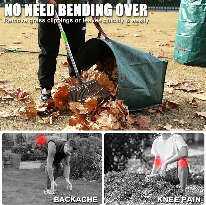 Joyhalo Reusable Yard Waste Bags Set, 3 Pack 72 Gallon Lawn And Leaf Bags with 40 Gallon Dustpan-Type Heavy Duty Garden Bag, Standable Garden Waste Container For Leaves