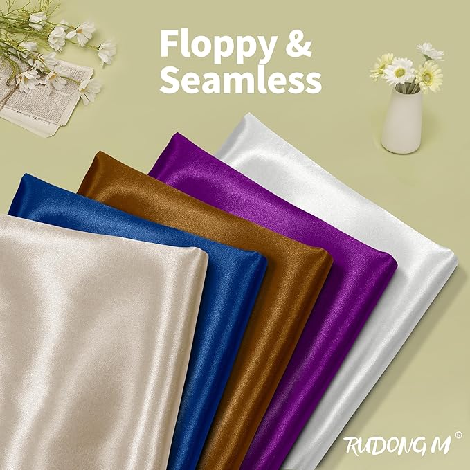 RUDONG M Beige Satin Fabric by The Yard, 5 Yard x 60 Inch Wide Silky Charmeuse Satin Fabric, Soft Satin Fabric for Wedding Decorations, Bridal Dress, Sewing, Accessories, DIY Crafts