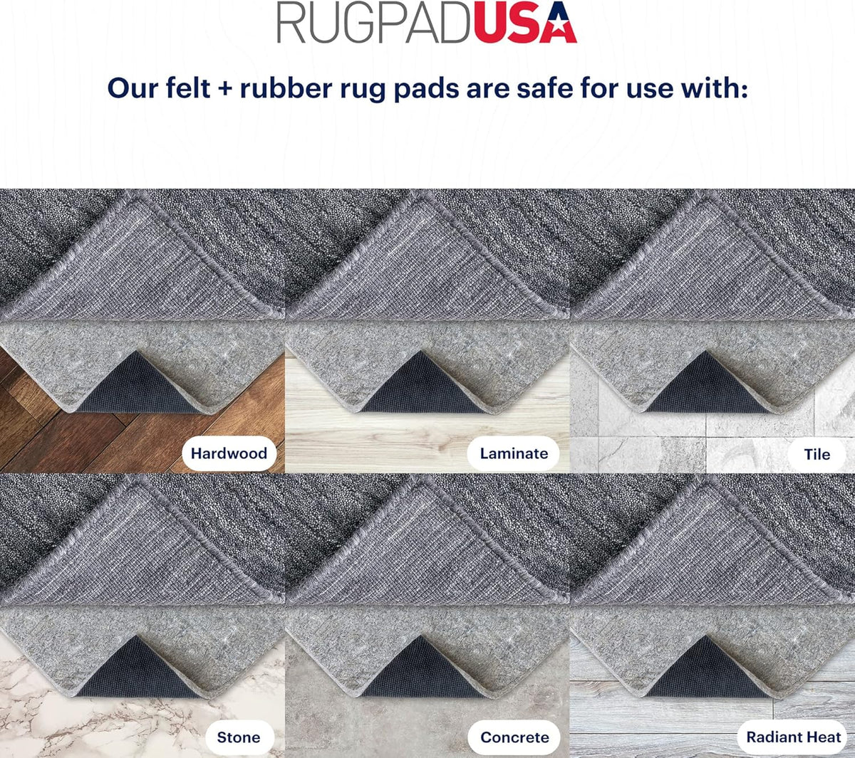 RUGPADUSA - Dual Surface - 8'x11' - 3/8" Thick - Felt + Rubber - Enhanced Non-Slip Rug Pad - Adds Comfort and Protection - for Hard Surface Floors