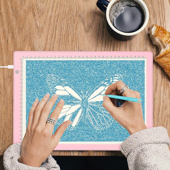 iVyne Corded Light Pad for Weeding Vinyl - A4 Light Box for Drawing - Light Board for Tracing - Light Box for Diamond Painting, Weeding Vinyl, Sketching, Tracing (Pink)