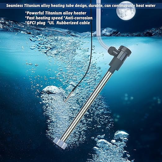 2000W Titanium Immersion Water Heater Portable Electric Hot Tub and Pool Submersible Water Heater with Temp Control & GFCI for above ground pool, Baptistry, Bathtub, Swim spa & Swimming Pools