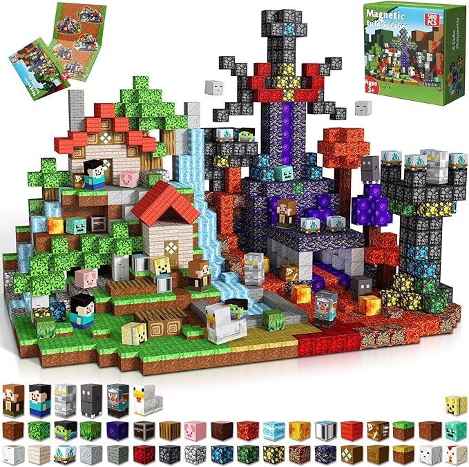 Magnetic Blocks - 500 PCS Magnetic Building Blocks Cubes, Magnet Toys for Kids Age 3+, Toy Building Set for Kids, Magnets Stacking Construction Birthday Gifts for Boys Girls Age 4-8, 8-12