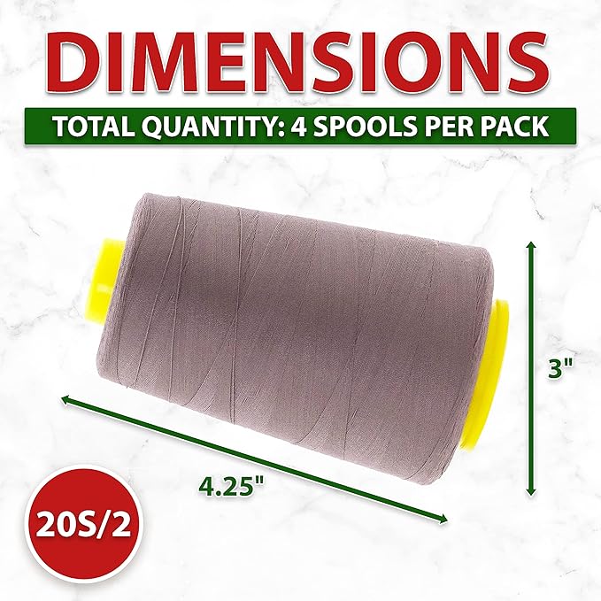 Mandala Crafts 4 Pack of Serger Threads Cones Spools - 20S/2 24000 Yards Polyester Taupe Threads for Sergers Machine and Overlock Quilting Sewing Machine