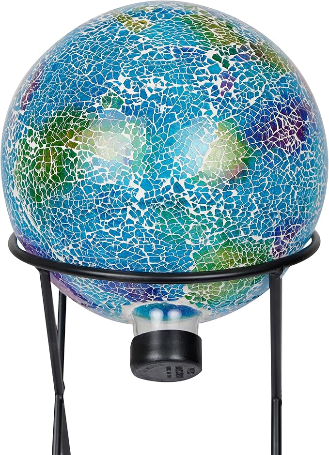 Alpine Corporation - Shades of Blue Crackle Glass Gazing Ball, Colorful Garden Décor for Patio & Yard, 12" Tall (Multicolor)