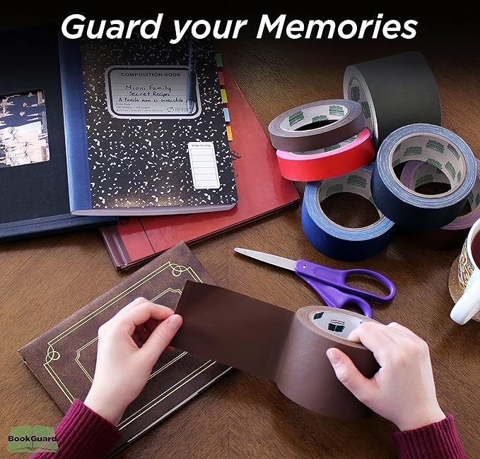 BookGuard 1-1/2 Inch Vinyl-Coated Cotton Cloth Bookbinding Repair Tape, 15 Yard Roll, Olive Green