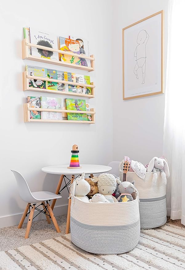 OrganiHaus Extra Large Blanket Basket for Living Room 20x13, Natural Cotton Rope Laundry Basket, Sturdy Hamper for Toy Storage, Cushions & Pillows Storage Bin, Nursery Decor Hamper - White/Gray