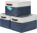 OrganiHaus Large Fabric Storage Bins for Shelves 3 Pack, 15x11in Closet Storage Bins for Shelves, Cloth Baskets & Closet Organizers, Fabric Basket, Navy Blue/White