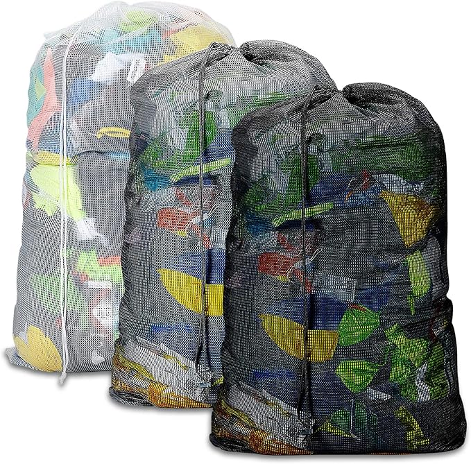 Dalykate Mesh Laundry Bags, 24" x 36", Heavy Duty with Reinforced Handles, Foldable & Portable, Drawstring Closure, 3-Pack Mixed Colors