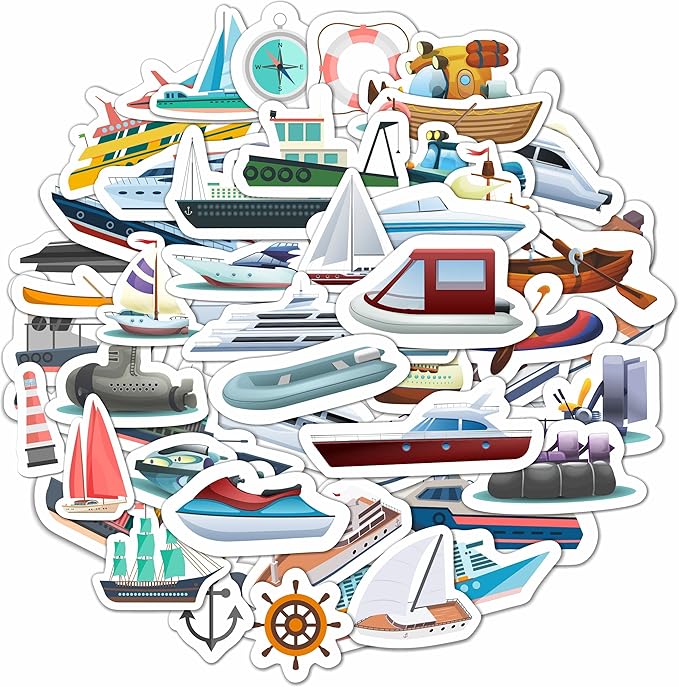100 Pcs Boat Stickers, Sailboat Stickers - Sailboat Party Favors, Boat Gift, Gifts for Women & Men