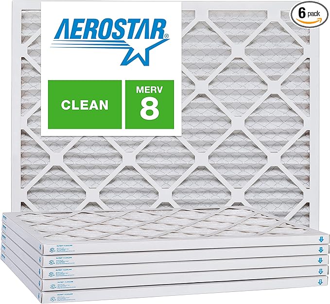 Aerostar 24x28x1 MERV 8 Air Filter, Pleated AC Furnace HVAC Filters (23.875x27.875x0.75), Electrostatically Charged for Allergies Dust Pet Dander Pollen Mold Lint, MPR 600 FPR 5, USA, 6 Pack