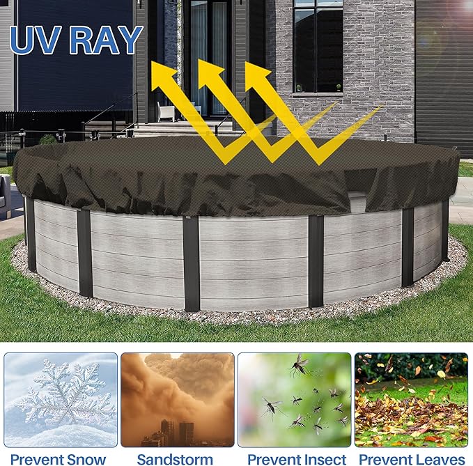 ECOOPTS 16 ft Round Pool Cover for Above Ground Pools, Swimming Pool Cover Protector Winter Safety Cover (Brown)