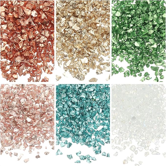 uxcell 6 Colors Crushed Glass Chips, 1-3mm Irregular Glitter Metallic Glass Broken Glasses Pieces with Laser Bag for Craft DIY Vase Epoxy Halloween Decoration 31.5g, Solid Color