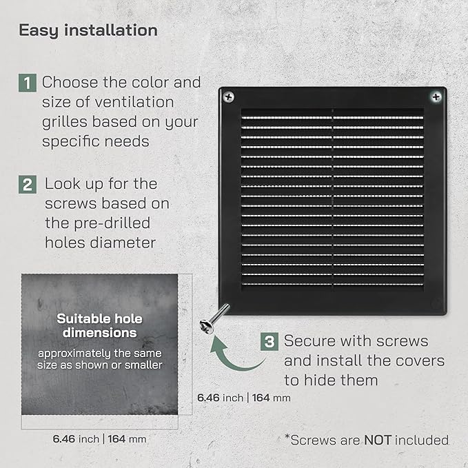 Vent Systems 6" x 6" Inch (Opening Dimensions) - Pack of 50 - Plastic Black Soffit Vent Cover - Flat Square Air Vent Grille - Air Vent Deflector - HVAC 8" x 8" Inch (Overall Dimensions)