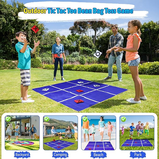 2-in-1 Outdoor Giant Tic Tac Toe Bean Bag Toss Games for Kids Adults, 4.5Ft Double-Sided Large Outside Lawn Yard Backyard Carnival Field Day Beach Picnic Camping Birthday Party Family Reunion Game