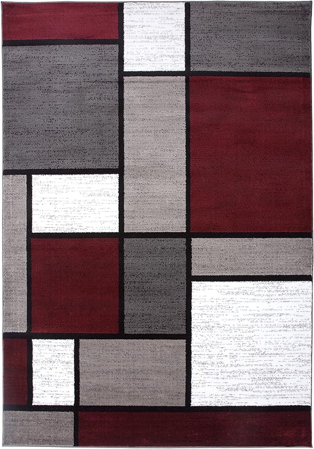 Rugshop Contemporary Modern Boxes Area Rug 9' X 12' Red