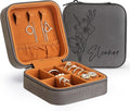 Custom Leather Jewelry Box w/Name & Birth Flower Month - Birthday Gifts for Women, Personalized Jewelry Travel Case - Customized Jewelry Organizer Box, Mom Birthday Gifts - Gray