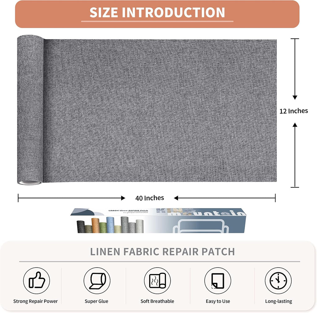Fine Linen Fabric Patches, Self-Adhesive, Extra Large 12x40 Inch, Multi Color, for Sofa & Clothes Repair