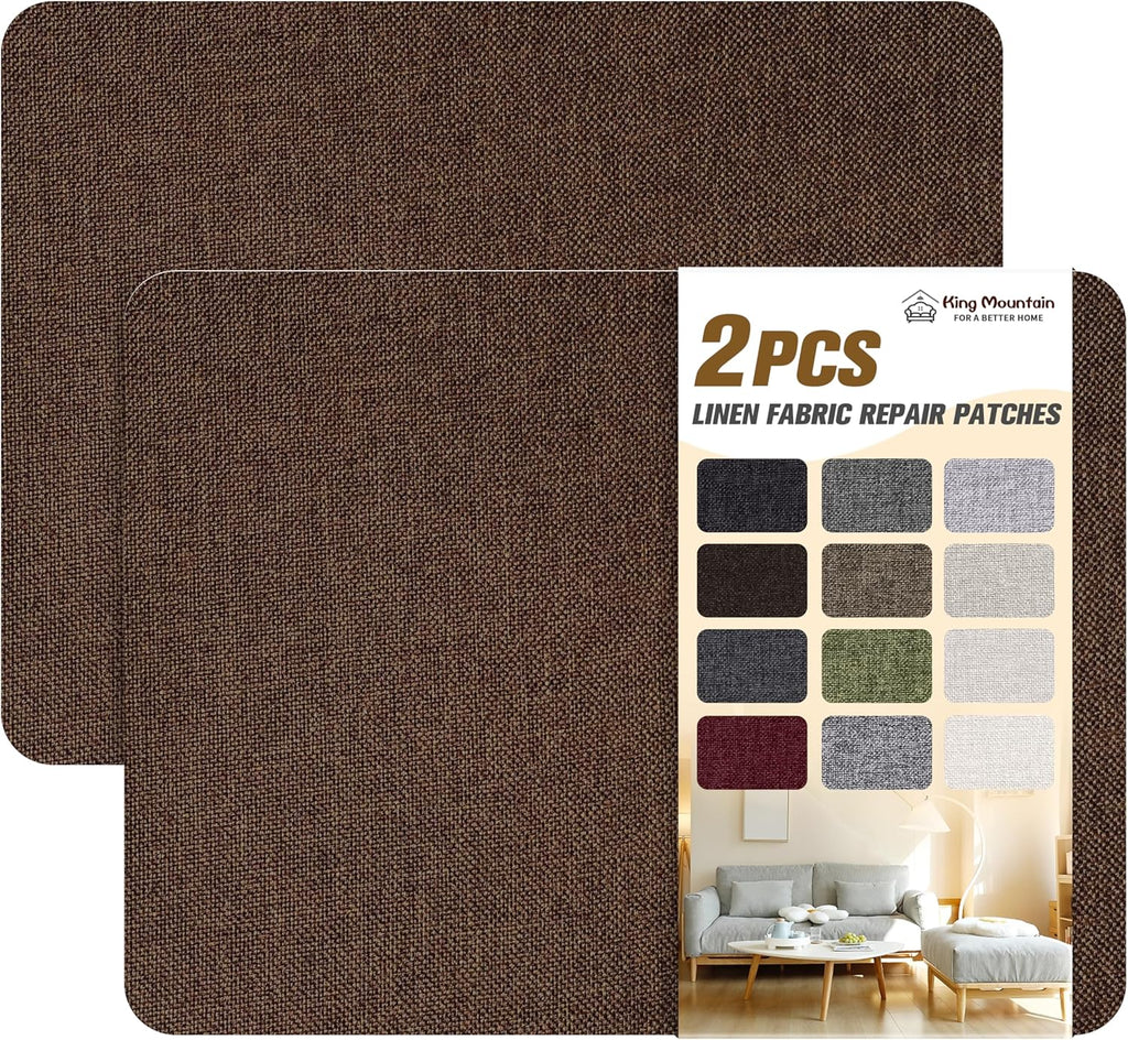 KING MOUNTAIN Coarse Linen Repair Patches, Self-Adhesive Linen Fabric Patches, 8X11 inch 2 PCS, Multi Color, Can be Used for Linen Sofa Repair and Linen Clothes Repair(8" x 11"-2PCS,Coffee Brown)