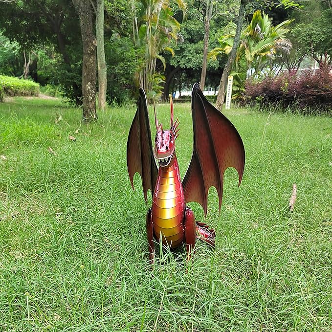Decorative Red Dragon Figurine, Crackle The Dragon Statue, Patio Garden Porch Courtyard Decor